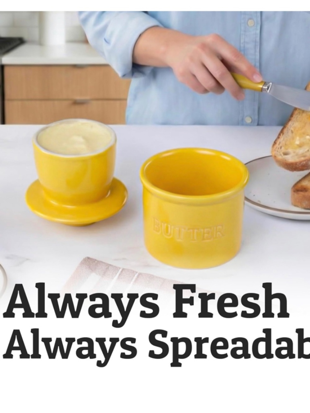 Zulay Kitchen Ceramic Butter Crock with Spreader - French Butter Bell yellow